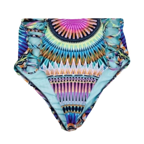 BAR III Sunburst High-Waist Side Lace Up Bikini Bottoms - Picture 1 of 6